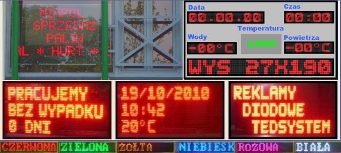 Wieloliniowe wyświetlacze informacyjne led, wyświetlacze dni bez wypadku, daty, czasu, temperatury, Polskiego producenta wyświetlaczy diodowych LED TedsystemWyświetlacze diodowe Led, linijki diodowe led, reklamy diodowe led, reklamy świetlne led, reklamy świecące led, Polskiego producenta wyświetlaczy diodowych LED Tedsystem